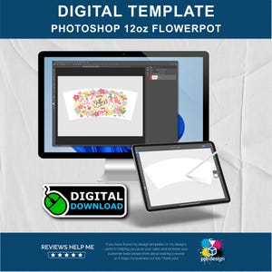 Flower Pot Template: 12oz Tapered Full Wrap, Photoshop (Digital Download)