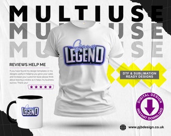 Games Legend Text Overlay Image Create Your Own Cool Gamer Designs in Blue - Sublimation & DTF Transfer Ready / Commercial Use
