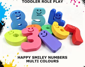 Smiley Face Numbers Set Toddler Primary Colours Learning, Free Standing 0 - 9 with Bag