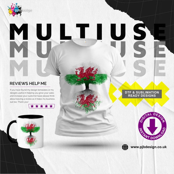 Welsh Born & Bred Heritage Tree Roots Design / Sublimation and Print Ready Digital Design / Commercial Use