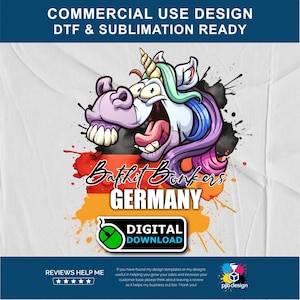 Transferencia DTF de Unicornio Alemán: Tema de locura - Uso comercial