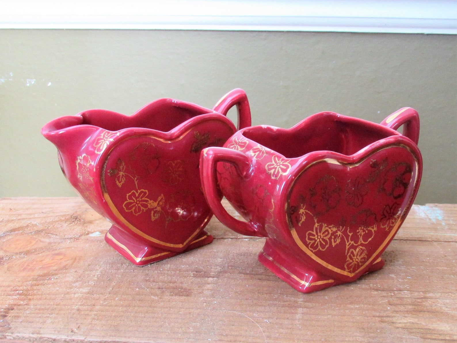 Heart Shaped Milk/Cream Jug with Sugar Dish in Blood Red with Etsy