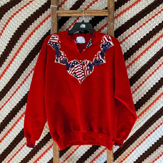 Vintage 1990's Red American Flag Pullover Sweatshi