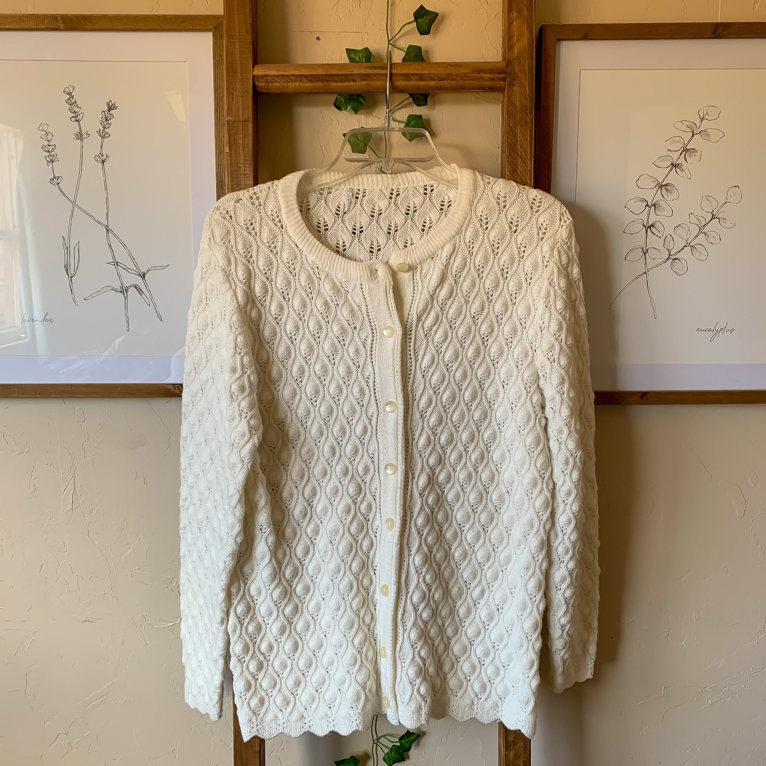 Vintage White Cardigan Sweater Size Large - Etsy