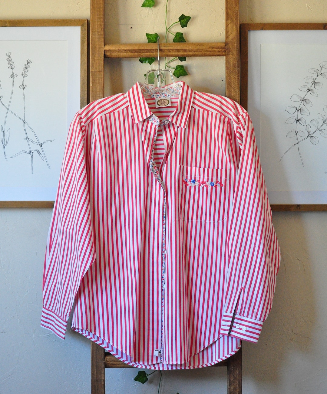 Vintage Red Striped Button Down Blouse No Tag Size Small - Etsy