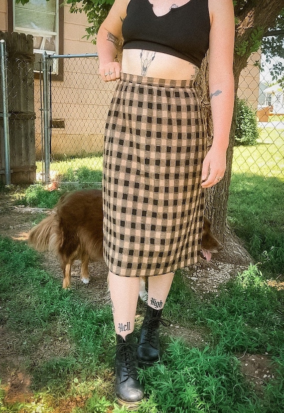 Vintage Brown And Black Plaid Skirt Size 14