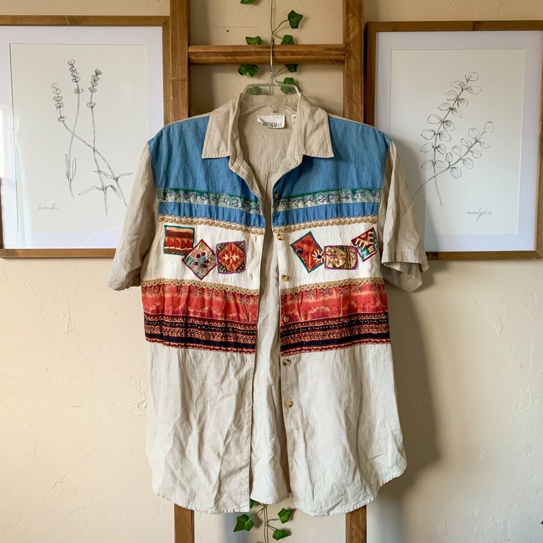 Vintage 1980\u2019s Beaded Blouse Size Large