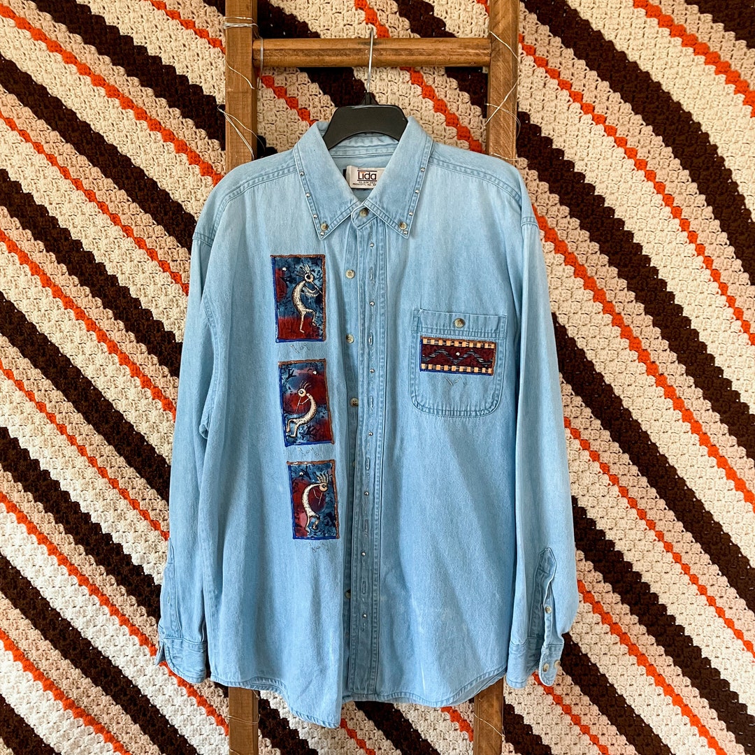 Vintage Denim Kokopelli Button Doen Shirt Size Medium - Etsy