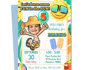 Fun in the Sun Birthday Invitation,Pool Floats,Popsicle Party,Boys Birthday,Summer Party Invite,Beach Birthday,Custom Photo Invite,DIGITAL