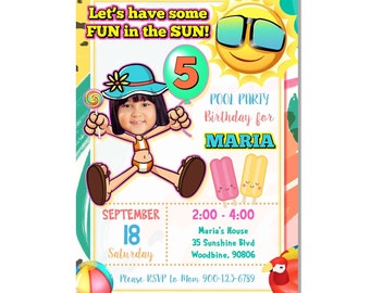 Fun in the Sun Birthday Invitation,Little Sunshine Birthday Invitation,Pool Floats,Popsicles,Summer Party,Beach Birthday,Custom Photo Invite