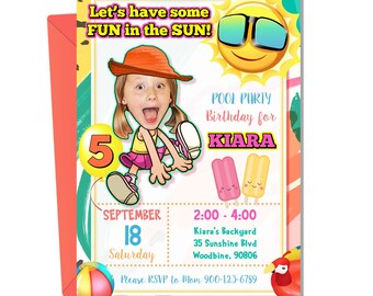 Summer Party,Beach Birthday,Fun in the Sun Birthday Invitation,Little Sunshine Birthday Invitation,Pool Floats,Popsicles,Custom Photo Invite