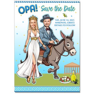Greek Wedding,Save the Date Invitation,Custom Wedding invitation,Personalized Face Invites,Save the Date,Travel to Greece,Wedding Invitation
