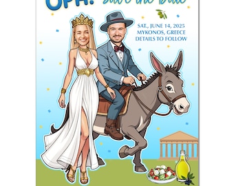 Greek Wedding,Save the Date Invitation,Custom Wedding invitation,Personalized Face Invites,Save the Date,Travel to Greece,Wedding Invitation