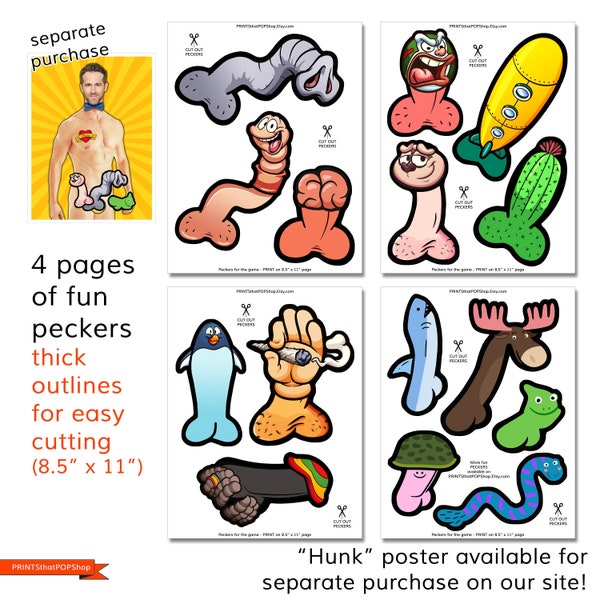 Extra Peckers,Extra Junk for pinning on the Hunk Game,Bachelorette Party Game,Extra Junk on Hunk Cutouts,NO Poster included,INSTANT DOWNLOAD