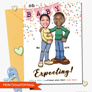 Wir erwarten, Schwangerschaftsankündigung, benutzerdefiniertes Gesicht lädt ein, neue Großeltern, Babyparty, neues Baby-Einladung, Baby kommt, digital, Hochzeitsgeschenk