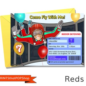 Indoor Skydiving Invitation,Custom Invite,Photo Invite,Face Invitations,Skydiving Birthday Party Invitation,Skydive,Take Flight,Flying Party