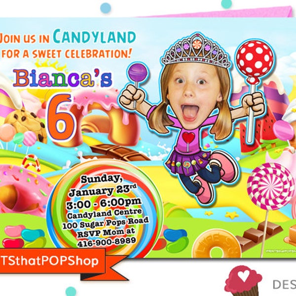 Candy Land Birthday,Candy Birthday,Candyland,Lollipop Invitations,Sweets,Custom Photo invite,Candy Invitations,Cupcake Donut Party,Lollipops