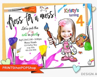 Uitnodiging voor het feestje van kunst, Crafting uitnodiging, aangepaste gezicht uitnodigen, schilderij Art Party, Craft Party thema uitnodigen, Paint Art verjaardag uitnodigen, broers en zussen