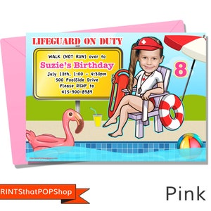 Female Lifeguard Birthday,Beach Party Invitation,Male Lifeguard,Beach Birthday,Pool Party Invite,Summer Party,Custom Photo Face Invite,Surf