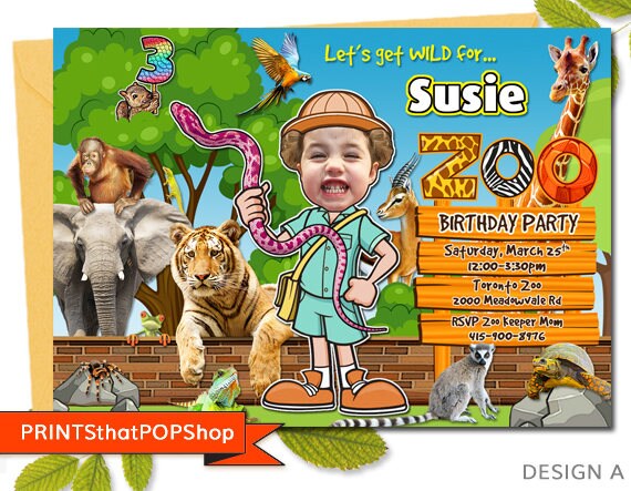 Zoo Birthday Invitation,Safari Invitation,Jungle Birthday,Adventure Birthday Party,Zoo Birthday Custom Photo,Avatars,Zoo Animals,Petting Zoo Il_570xn
