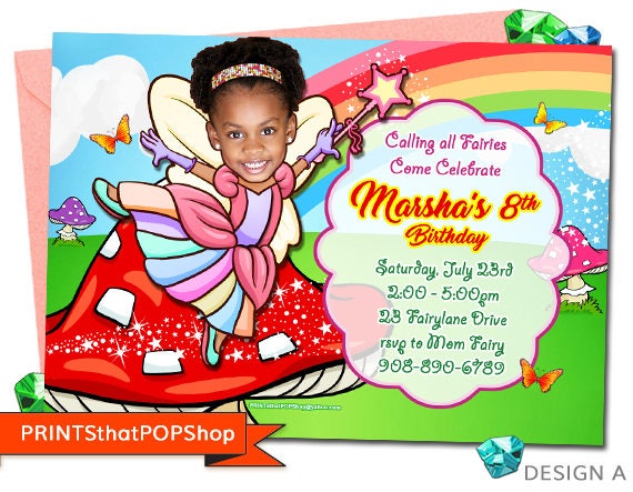 Fairy Birthday Invitation,Magical Fairy Party,Fairy Princess,Custom Face Invites,Photo Face Invites,Unicorn Invite,Pixie Invitation,Princess Il_570xn