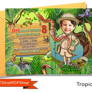Tropical Rainforest Theme,Reptile Invites,Lizard,Spiders,Zoo Invitation,Custom Face Invite,Snakes,Reptile Party,Frogs,Scorpion,Boy Birthday