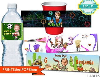 Water Bottle Labels,Cup Labels,Water Bottle Wraps,Custom Face Photo Printables,Party Supplies,Custom Face Labels,Party Stickers,Avatars,Gift