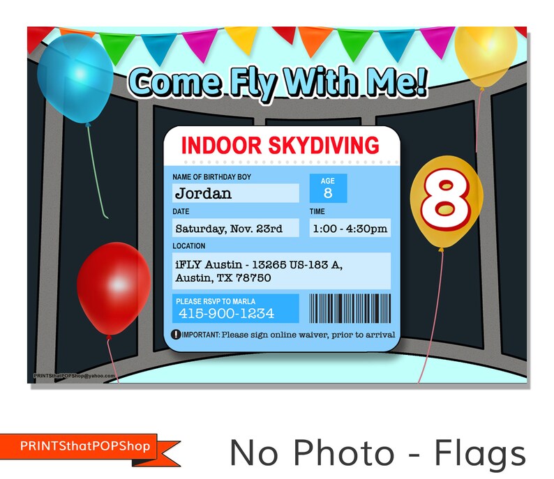 Take Flight Invite Indoor Skydiving Invitation,custom Invite,photo Invite,face Invitations ...