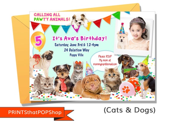 Pet Invitation,Petting Zoo,Puppies Invitation,Custom Face Invites,Kittens Invitation,Animal Birthday Party,Pet Party,Animal Theme,Dogs,Pets Il_570xn