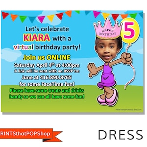 Virtual Party Invitation,Online Party,Drive By Birthday Party,Virtual Birthday,Custom Face Card,Photo Face Invite,Long Distance Online Party image 3