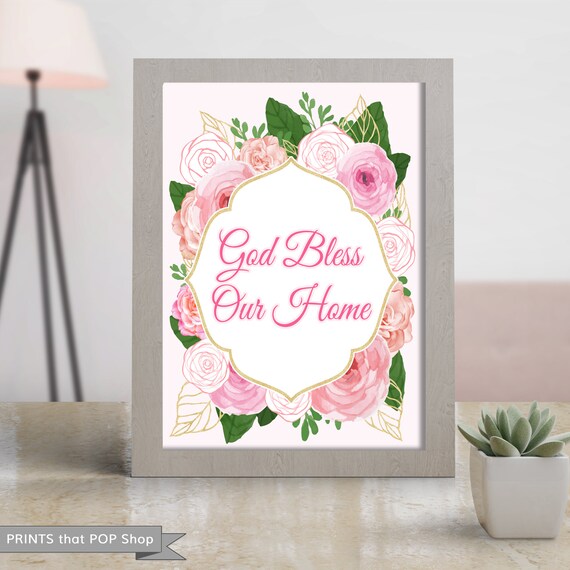 Instant Download,Prints,Bless Our Home,Blessed,Digital Download,Blessed Print,Home Decor,Custom Family Photo,Custom Print,Floral Wall Print Il_570xn