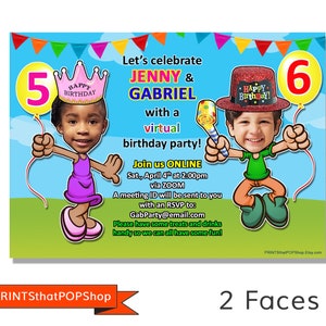 Virtual Party Invitation,Online Party,Drive By Birthday Party,Virtual Birthday,Custom Face Card,Photo Face Invite,Long Distance Online Party image 1