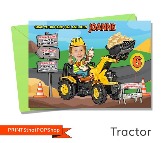 Tractor Party,Outdoor BBQ,Dump Truck,Construction Birthday Invite,Construction Invite,Custom Invite,Photo Invite,Architect,Girls Invitation Il_570xn