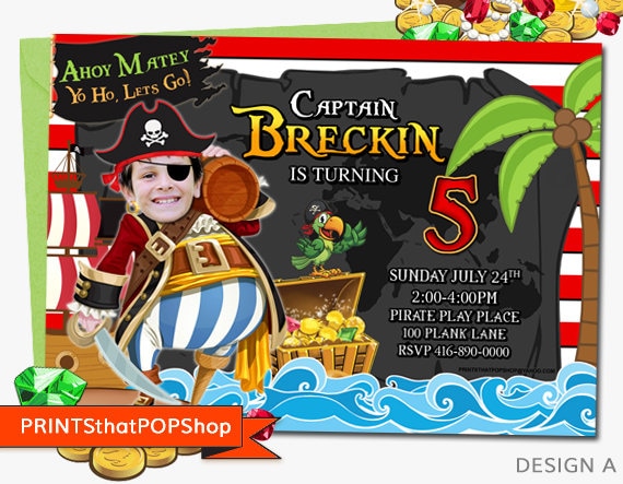 Pirate Invitation,Pirate Ship,Boys Birthday Invitation,Custom Face Invites,Kids Invite,Pirate Party,Pirate theme,Baby Shower,Custom Photo Il_570xn