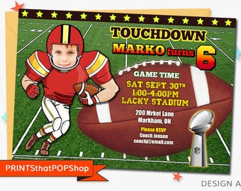 Faire-part de football, Faire-part d'anniversaire de football américain, Faire-part visage personnalisé, Anniversaire de sport, Anniversaire important, Invitation avec photo, Touchdown, Enfants