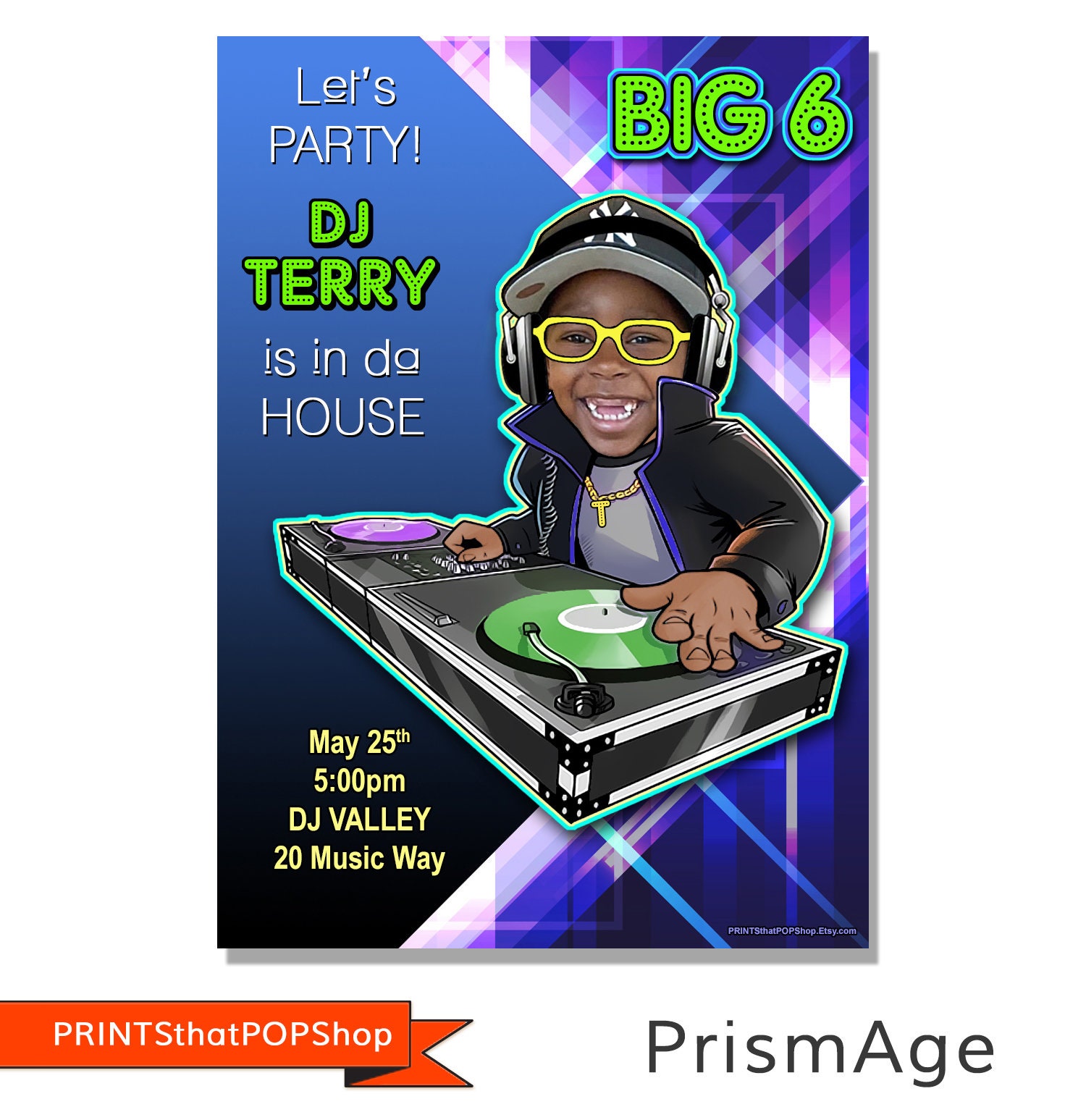 DJ Party Invitation,dj Dance Party,glow Dance Party Birthday,dance