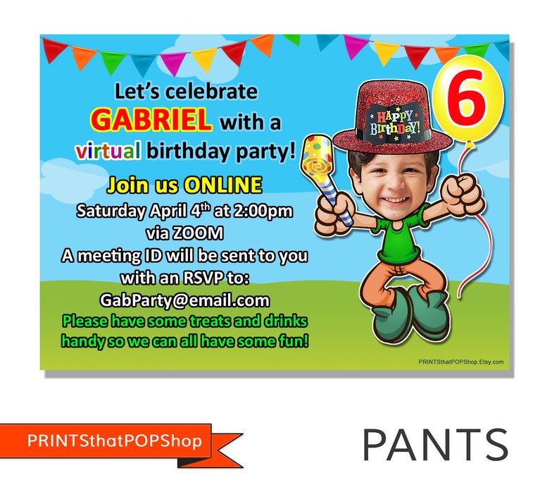 Virtual Party Invitation,Online Party,Drive By Birthday Party,Virtual Birthday,Custom Face Card,Photo Face Invite,Long Distance Online Party image 2