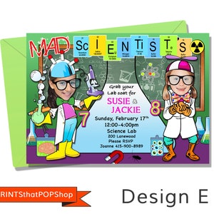 Mad Science Invitation,Experiment,Birthday Invitation,Custom Face Invites,Scientist Party,Science Birthday,Sibling Invite,Twins,Photo Invite image 5