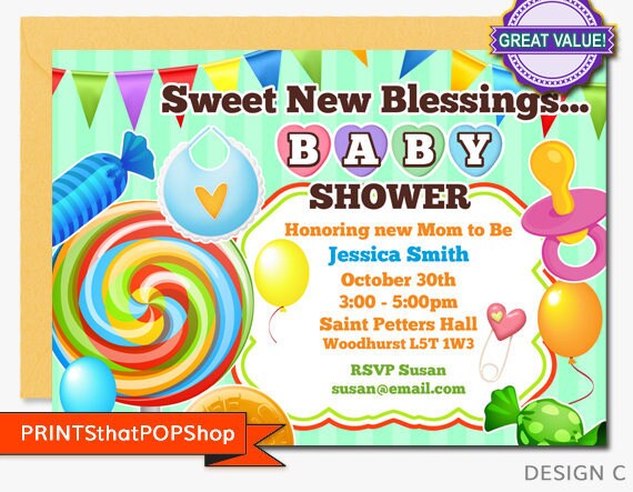SALE Invitation,Great Value Invite,Baby Shower,Candy Land Theme,Sweet,Custom Invite,Ice cream Invite,Sweet Invite,Candy Theme,First Birthday Il_570xn