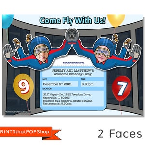 Indoor Skydiving Invitation,Custom Invite,Photo Invite,Face Invitations,Skydiving Birthday Party Invitation,Skydive,Take Flight,Flying Party