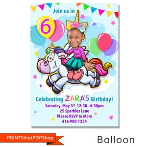 Unicorn Rainbow Invitation,Rainbow Birthday,Custom Face Invite,Unicorn Party,Mermaid,Rainbow Theme,Unicorns and Rainbows,Pastel Theme Party image 2