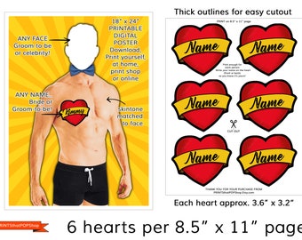 Mature,Clean Bachelorette Party Game,Hen Party,Pin the Heart on the Hunk,Pin the Heart Party Game for Girls Night,Pin the Tail,Clean,DIGITAL