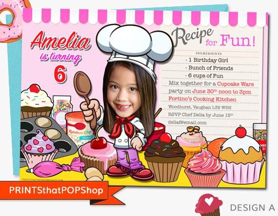 Cupcake Cooking Invitation,Recipe for Fun,Cupcake Party,Baking Party,Cupcake Wars,Custom Face Invitation,Cookie Party,Siblings,Chef Party Il_570xn