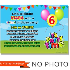 Virtual Party Invitation,Online Party,Drive By Birthday Party,Virtual Birthday,Custom Face Card,Photo Face Invite,Long Distance Online Party image 4