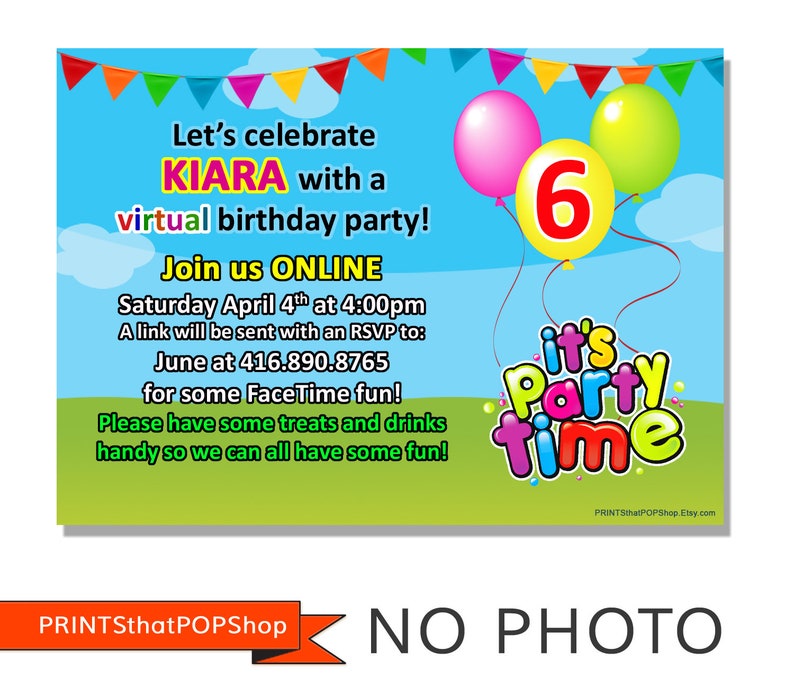 Virtual Party Invitation,Online Party,Drive By Birthday Party,Virtual Birthday,Custom Face Card,Photo Face Invite,Long Distance Online Party image 4