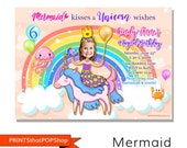 Mermaid Unicorn Rainbow Invite,Rainbow Birthday,Custom Face,Unicorn Party,Mermaid Unicorn,Rainbow Theme,Unicorns and Rainbows,Pastel Theme Il_170x135