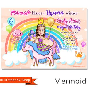 Unicorn Rainbow Invitation,Rainbow Birthday,Custom Face Invite,Unicorn Party,Mermaid,Rainbow Theme,Unicorns and Rainbows,Pastel Theme Party image 5