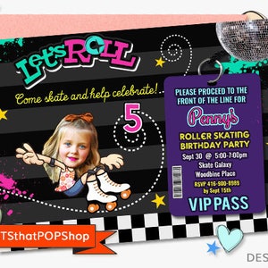 Roller Skate Invitation,Photo Invite,Birthday Invitation,Custom Face Invites,Sibling Birthday,Roller Skating Invite,Roller Skate Party,Twins