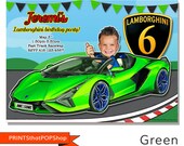 Birthday Race Car Card,Lambo Car,Custom Invite,Photo Invite,Face Invitations,Race Car Party, Raceway Birthday, Hot Rod Car,Bachelor Party