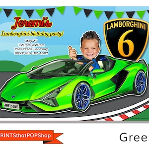 Verjaardag raceautokaart, Lambo Car, aangepaste uitnodiging, foto uitnodigen, gezichtsuitnodigingen, racewagenfeest, racebaanverjaardag, Hot Rod Car, vrijgezellenfeest